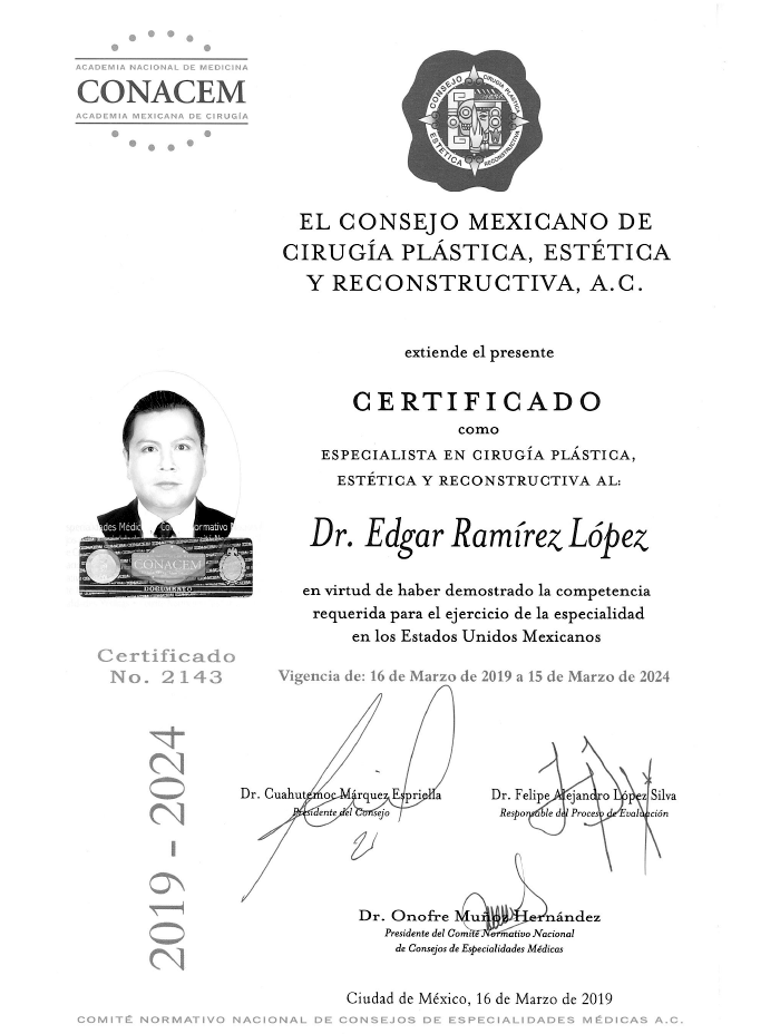 Queretaro plastic surgeon doctor certificate