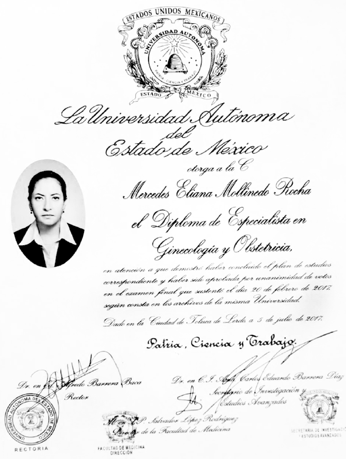 Queretaro Gynecologist Doctor Certificate