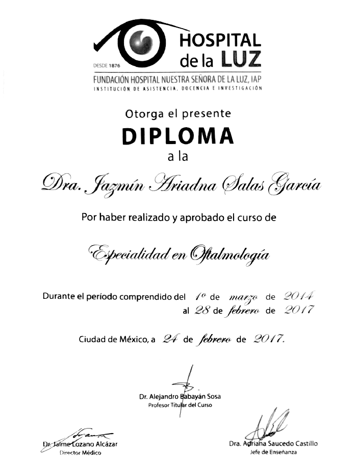 Queretaro ophthalmologic doctor certificate