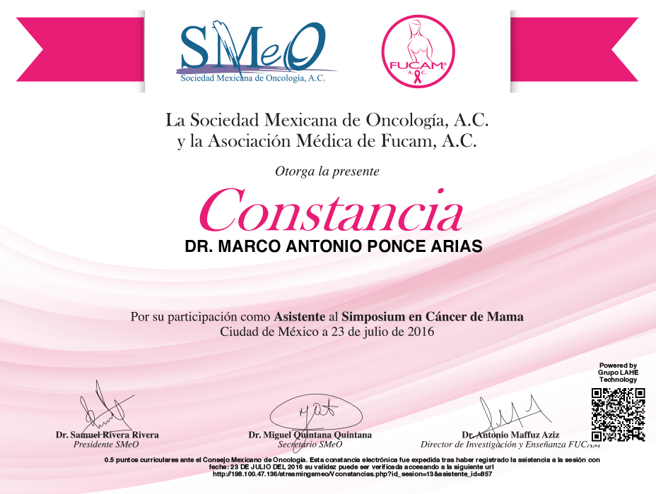 Queretaro Oncologist doctor certificate