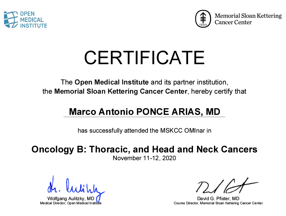 Queretaro Oncologist doctor certificate