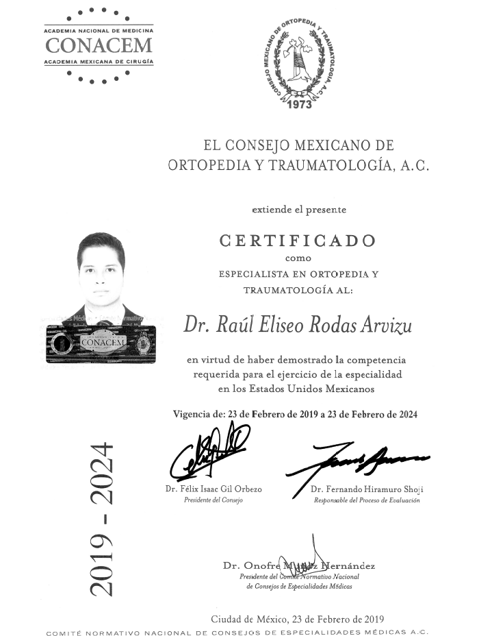 Queretaro orthopedist doctor certificate