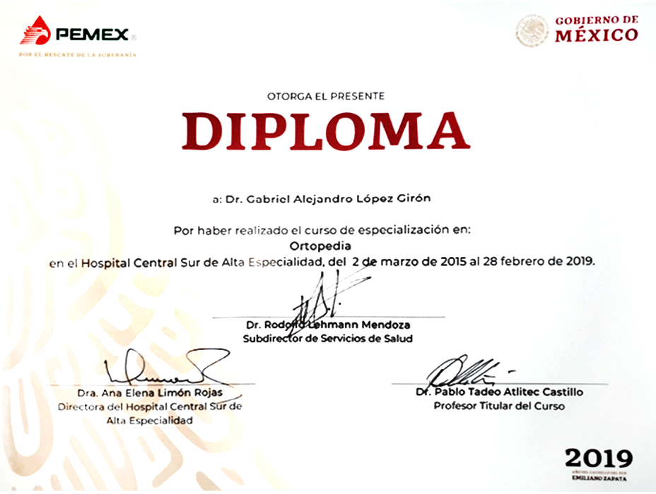 Rosarito orthopedic surgeon doctor certificate