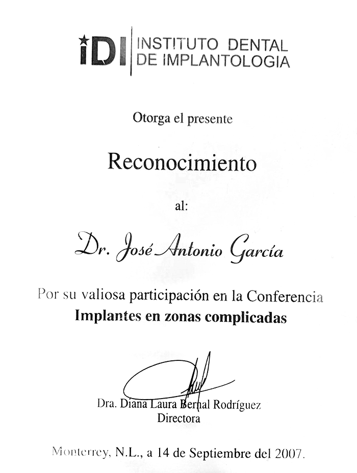 Los Cabos dentist certificate