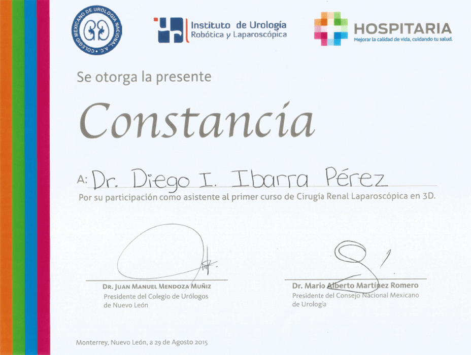 Los Cabos Urologist doctor certificate
