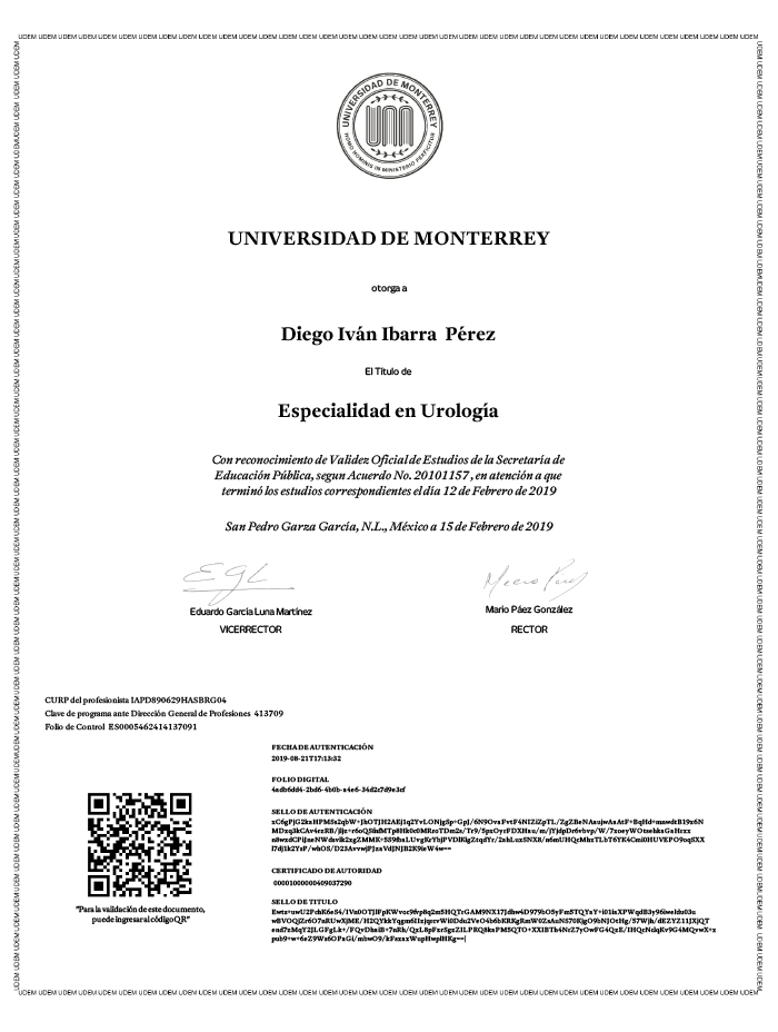 Los Cabos Urologist doctor certificate