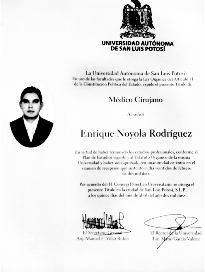 San Luis Potosi ophthalmologic doctor certificate