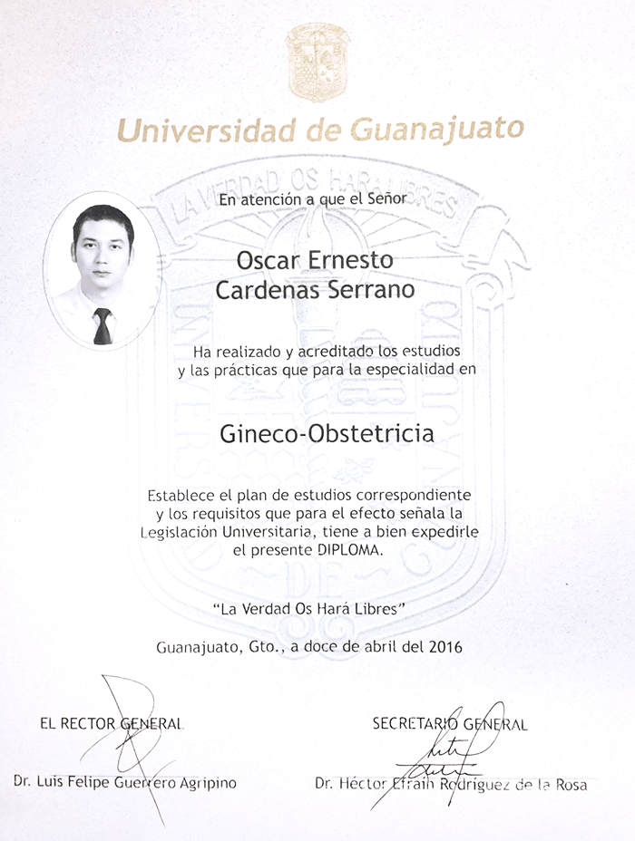 Tepic Gynecologist doctor certificate