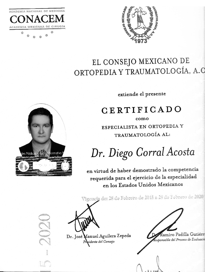 Tepic orthopedic surgeon doctor certificate