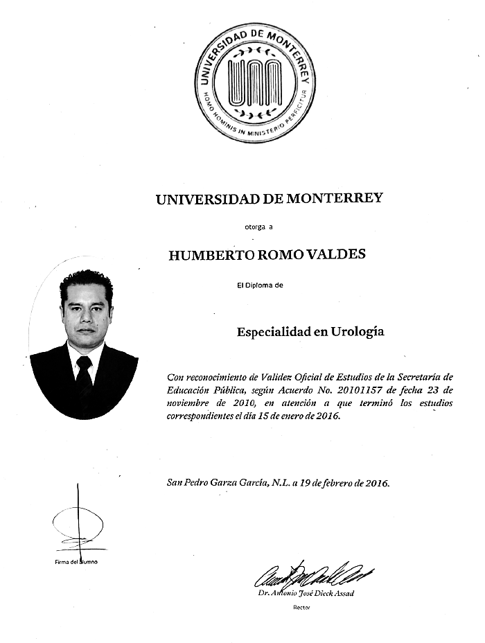 Tepic Urologist doctor certificate