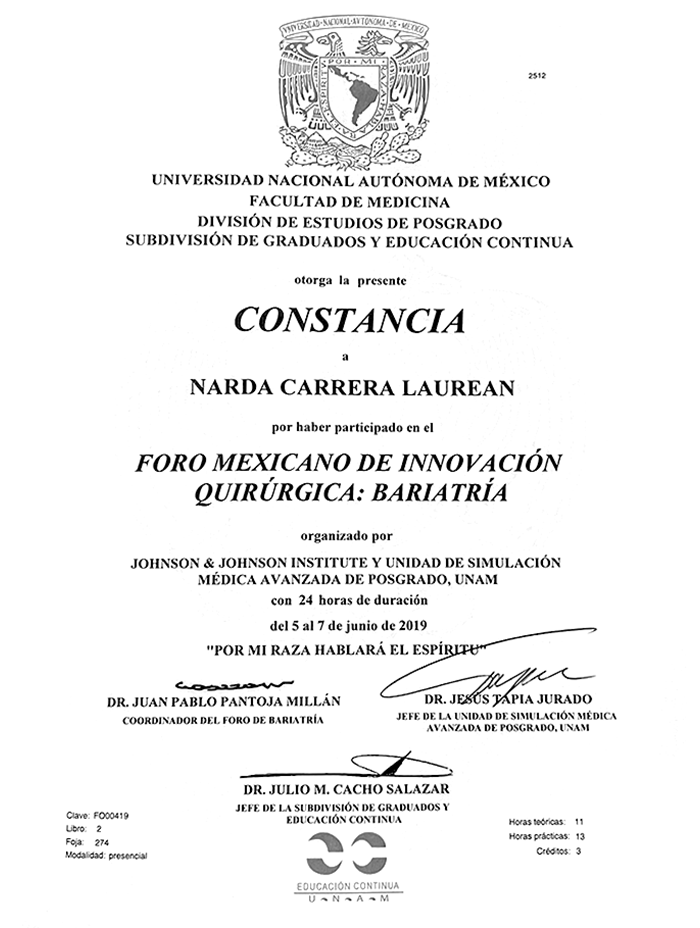 Tijuana bariatric doctor certificate
