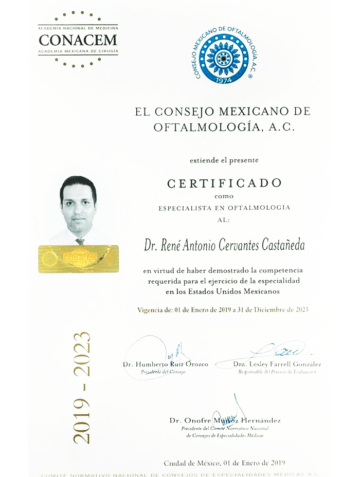 Tijuana ophthalmologic doctor certificate