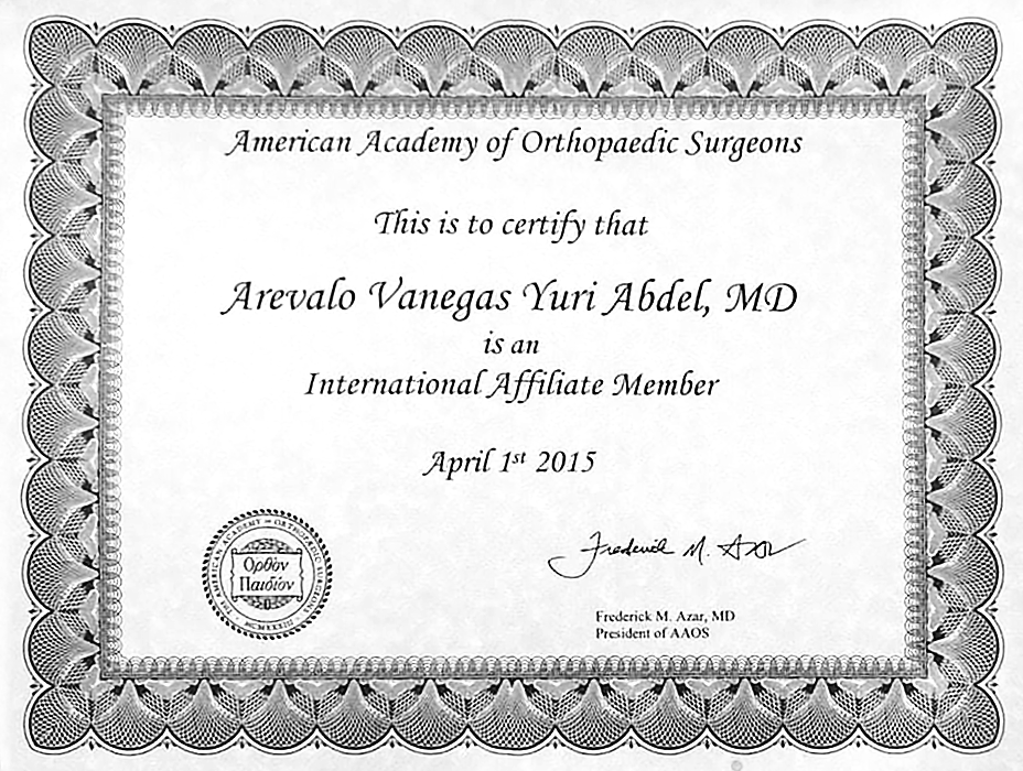 Toluca orthopedist doctor certificate