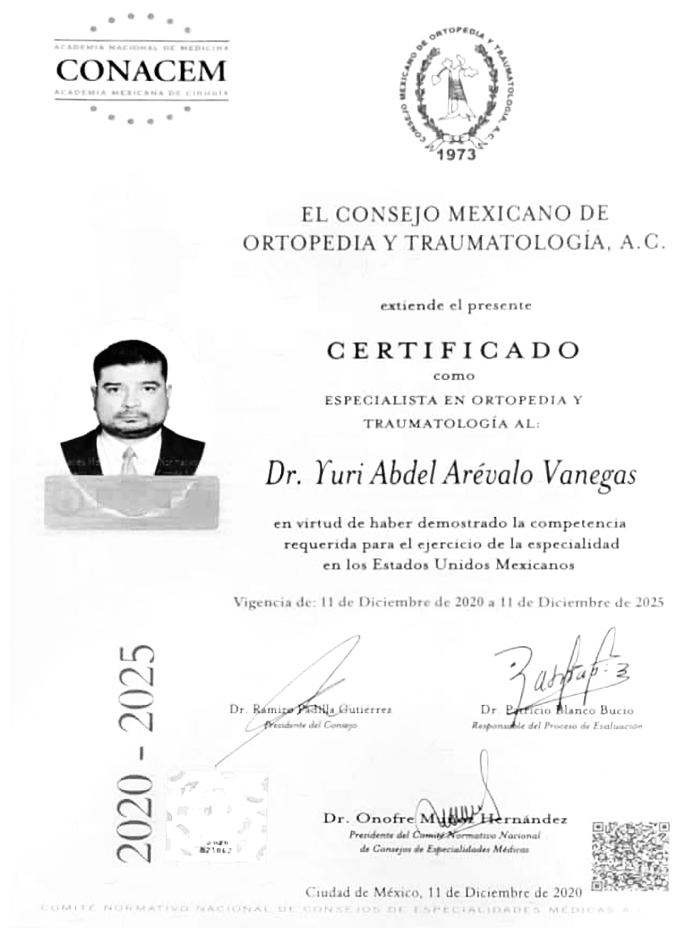 Toluca orthopedist doctor certificate