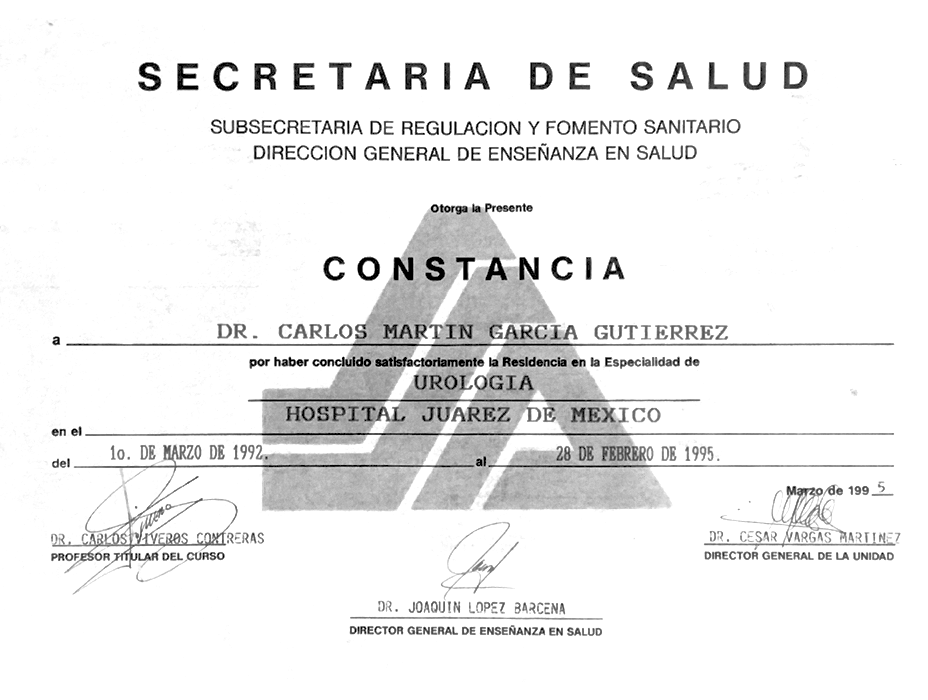Vallarta Urologist doctor certificate